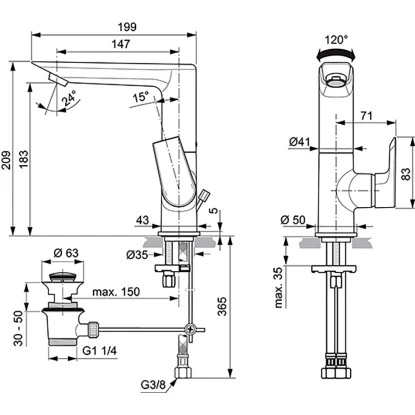 Ideal Standard Waschtischarmatur Tesi Hoher Auslauf Chrom – Bild 2