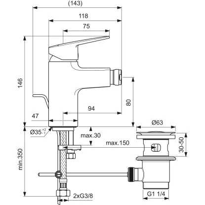 Ideal Standard Bidetarmatur Ceraplan Mit Ablaufgarnitur Schwarz Matt – Bild 4