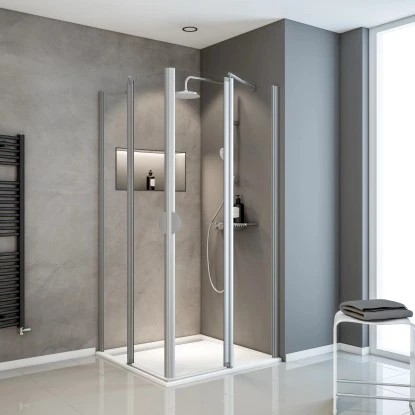 Schulte Eckeinstieg 4-teilig Sunny Alu-Natur Echtglas Klar Hell 192 Cm X 80 Cm