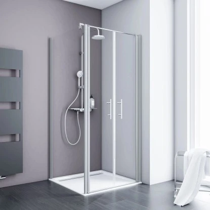 Schulte Pendeltür Alexa Style 2.0 Alu-Natur Glas Klar Hell 90x90x92 Cm