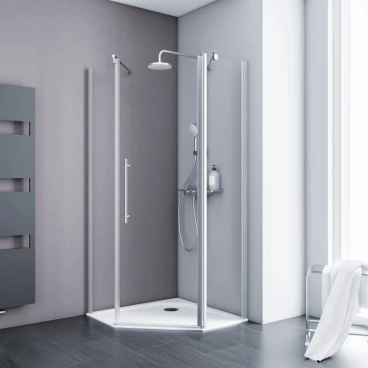 Schulte Fünfeckdusche Alexa Style 2.0 Alu-Natur Klar Glas Hell 192 Cm X 90 Cm – Bild 2