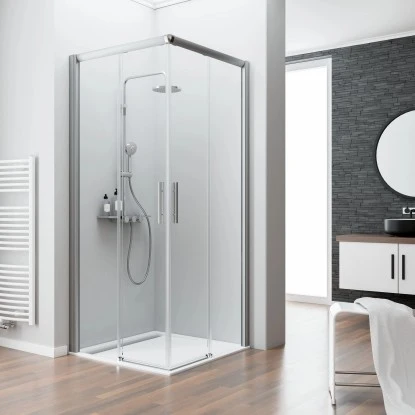 Schulte Eckeinstieg II Ohne Unteres Profil Kristall Trend Alu-Natur 200 X 90 Cm