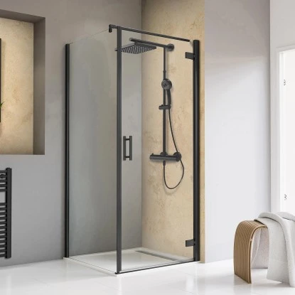 Schulte Drehtür Toura R + Seitenwand Pendel Schwarz 200 X 100 X 100 Cm Klar Hell