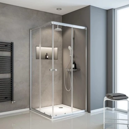 Schulte Eckeinstieg Mit Schiebetüren Sunny 180 Cm X 75-90 Cm Silber Klarglas