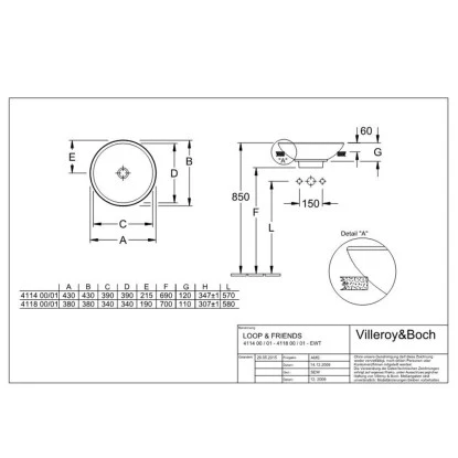 Villeroy & Boch Friends Halbeinbau-Waschbecken 43cm Pergamon M. ÜL CPlus – Bild 2