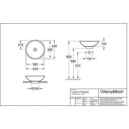 Villeroy & Boch Loop & Friends Aufsatzwaschbecken 43 Cm Pergamon Mit ÜL CPlus – Bild 2
