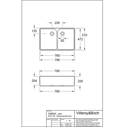Villeroy & Boch Doppelspülbecken O.Novo 79,5 Cm Alpinweiß Mit Überlauf – Bild 2