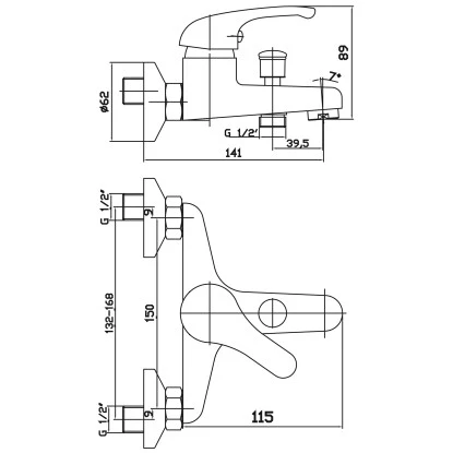 AquaSu Einhebelmischer-Wannenarmatur Ottawa Chrom – Bild 2