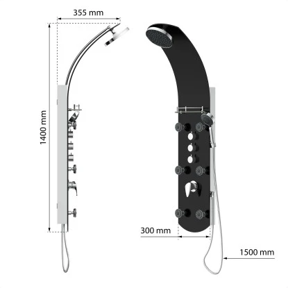 Eisl Duschpaneel Karibik 3 In 1 Mit Regendusche Sechs Massagedüsen Schwarz – Bild 3