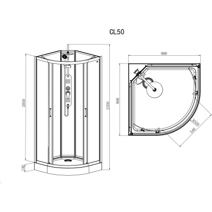 Sanotechnik Komplettdusche Epic Rund Schwarz 235 Cm X 90 Cm X 90 Cm – Bild 2