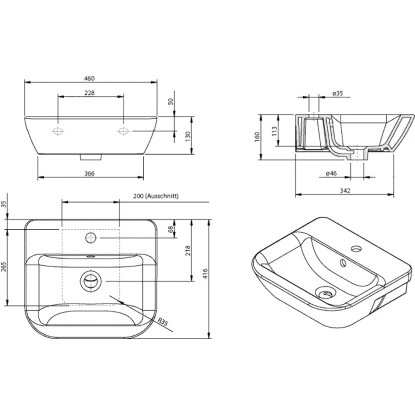 AquaSu Handwaschbecken Lenado 46 Cm Weiß – Bild 5